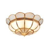 Traditional Flower Gold Flushmount Lighting - 4-Light Milky Glass Ceiling Flush Mount For Bedroom