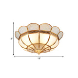 Traditional Flower Gold Flushmount Lighting - 4-Light Milky Glass Ceiling Flush Mount For Bedroom