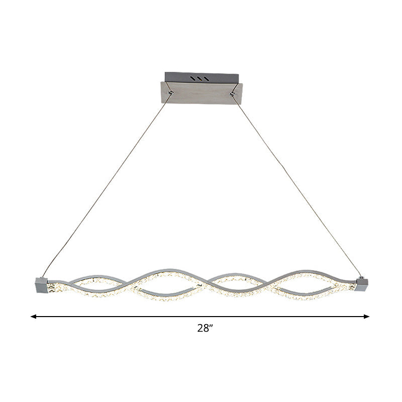 Modern Led Crystal Twist Pendant Chandelier - Silver Suspended Lighting Fixture For Dining Room