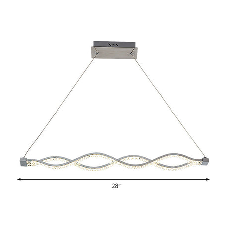 Modern Led Crystal Twist Pendant Chandelier - Silver Suspended Lighting Fixture For Dining Room