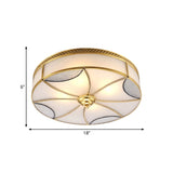Vintage Brass Flushmount Light With Frosted Glass - 4 Lights Round Ceiling Mount For Living Room