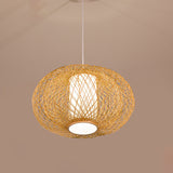 Rustic Bamboo Lantern Pendant Light With 1 Bulb - Perfect For Teahouse Wood