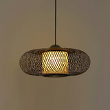 Bamboo Donut Ceiling Lamp: Modern Hanging Pendant Light For Living Room Black/Wood Black / 15