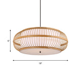 Contemporary Bamboo Pendant Light With Rounded Drum Suspension - 1 Bulb Wood Hanging Kit