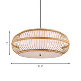 Contemporary Bamboo Pendant Light With Rounded Drum Suspension - 1 Bulb Wood Hanging Kit