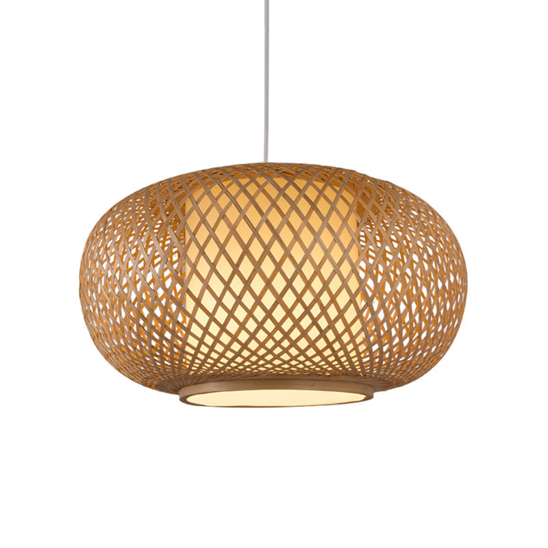 Bamboo Lantern Pendant Light - Traditional Wood Hanging Lamp Kit With 1 Bulb 16/19.5 Wide