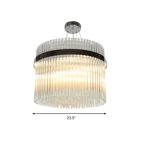 Modern Crystal Pendant Light With 13 Cylindrical Heads For Living Room Ceiling - Chrome Finish