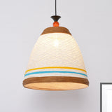 Modern Rattan Hanging Pendant Light - 10/14/16 Wide Tapered Ceiling Lamp 1 Bulb Yellow/Brown