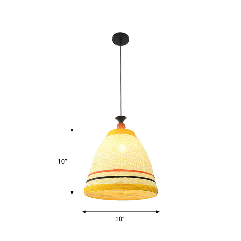 Modern Rattan Tapered Ceiling Lamp - 10’/14’/16’ Wide Yellow/Brown Pendant Light 1 Bulb