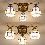 Stained Glass Vintage Ceiling Light - 3-Light Semi Flushmount In