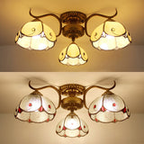 Stained Glass Vintage Ceiling Light - 3-Light Semi Flushmount In