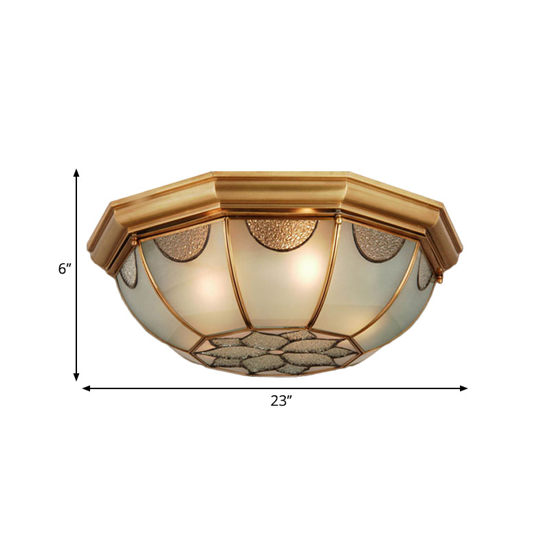 Traditional Flower Frosted Glass Flushmount Lighting In Gold - 3-Light For Bedroom 14/18/23 W