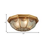 Traditional Flower Frosted Glass Flushmount Lighting In Gold - 3-Light For Bedroom 14/18/23 W