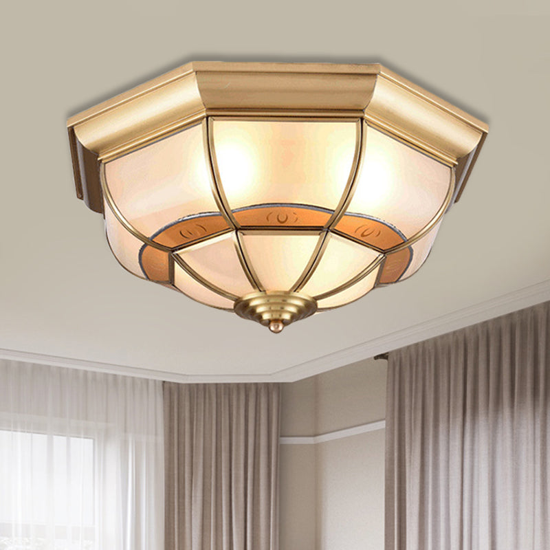 Metal Brass Flush Light Bowl Fixture: Antique Ceiling Mount For Living Room - 4/6 Bulbs 18/21.5