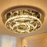 Modern 2-Tier Crystal Led Ceiling Light In Chrome: Warm White And 3-Color Options 18-25.5 Wide