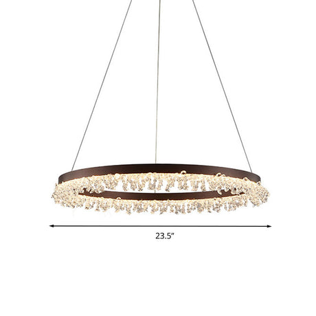 Simple Style Crystal Beaded Brown Led Chandelier Ring Pendant Light Kit 16’’/23.5’’ Wide
