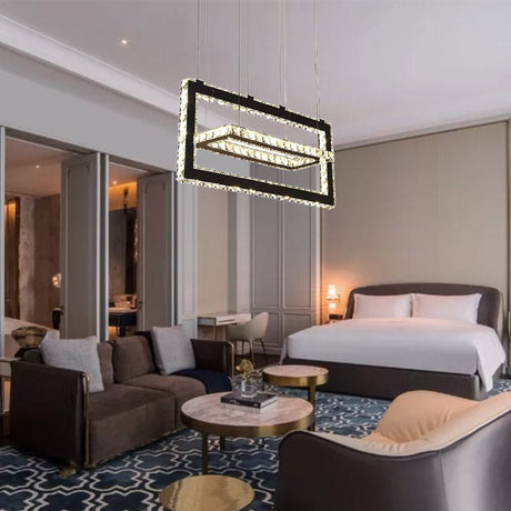 Contemporary Stainless-Steel Rectangle Pendant Light With Led Chandelier And K9 Crystal Accents