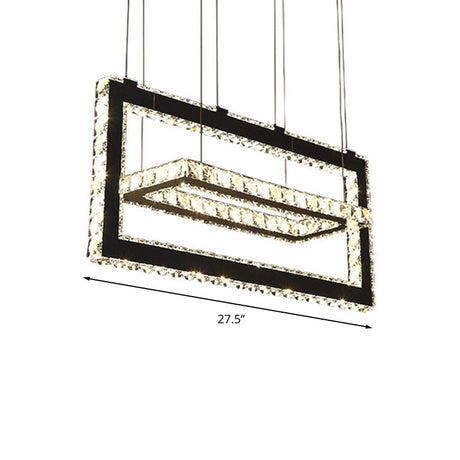 Contemporary Stainless-Steel Rectangle Pendant Light With Led Chandelier And K9 Crystal Accents