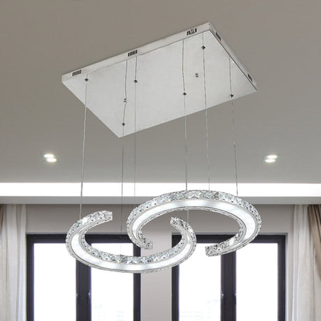 Modern C-Shape Led Crystal Chandelier In Warm/White/3 Color Light Chrome / White