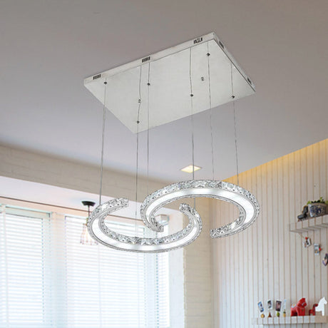 Modern C-Shape Led Crystal Chandelier In Warm/White/3 Color Light Chrome / 3