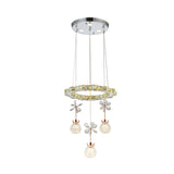 Contemporary Chandelier Pendant Light With Chrome Circle/Gear Design Crystal Dimpled Shade - 1/3/5