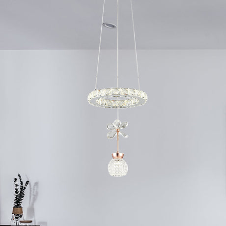 Contemporary Chandelier Pendant Light With Chrome Circle/Gear Design Crystal Dimpled Shade - 1/3/5