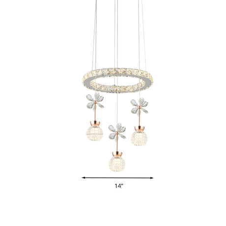 Contemporary Chandelier Pendant Light With Chrome Circle/Gear Design Crystal Dimpled Shade - 1/3/5