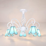 Tiffany Style Semi Flush Mount Light: 3/5-Light White/Blue/Sky Blue Shade For Living Room 5 / Sky