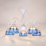 Tiffany Style Semi Flush Mount Light: 3/5-Light White/Blue/Sky Blue Shade For Living Room 5 /