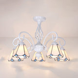 Tiffany Style Semi Flush Mount Light: 3/5-Light White/Blue/Sky Blue Shade For Living Room 5 / White