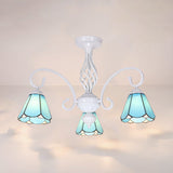 Tiffany Style Semi Flush Mount Light: 3/5-Light White/Blue/Sky Blue Shade For Living Room 3 / Sky