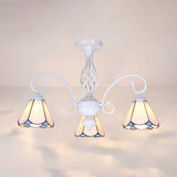 Tiffany Style Semi Flush Mount Light: 3/5-Light White/Blue/Sky Blue Shade For Living Room 3 / White