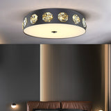 Modern Crystal Led Flush Light In Grey Drum Shape - Ideal For Living Room Ceiling 18/21.5 Dia