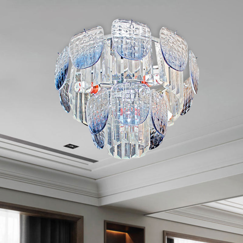 Faceted Crystal Hanging Light Kit - Modern 5/10 Blue Pendant Chandelier