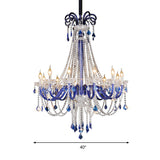 Modern Crystal Hanging Chandelier - 12 Light Blue Ceiling Lamp For Balcony