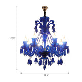 Modern Blue Crystal Pendant Chandelier Light - 8 Heads Living Room Lighting
