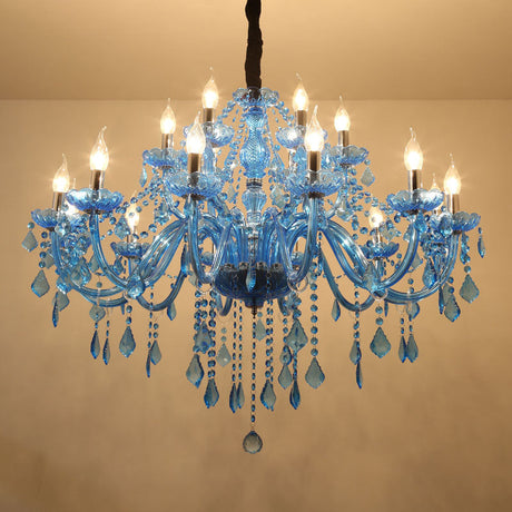 Modern Crystal Pendant Chandelier With Blue Hanging Light - 6/18 Bulbs Candle/Bell Design
