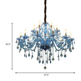 Modern Crystal Pendant Chandelier With Blue Hanging Light - 6/18 Bulbs Candle/Bell Design