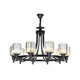 Postmodern Crystal Rod Pendant Light With 10 Black/Brass Heads