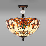 Victorian Bowl Stained Glass Semi Flush Mount Light In Beige - 12’/16’ Diameter