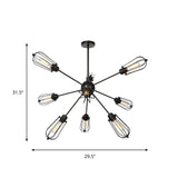 Industrial Metal Bulb Cage Chandelier - Warehouse Style 9/12/15 Heads Black Hanging Lamp For Living