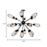 Industrial Metal Bulb Cage Chandelier - Warehouse Style 9/12/15 Heads Black Hanging Lamp For Living