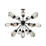 Industrial Metal Bulb Cage Chandelier - Warehouse Style 9/12/15 Heads Black Hanging Lamp For Living