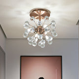 Modernist Globe Semi-Flush Mount Crystal Ceiling Light Fixture With Brass Finish - 6 Bulbs
