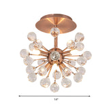 Modernist Globe Semi-Flush Mount Crystal Ceiling Light Fixture With Brass Finish - 6 Bulbs