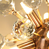 Modernist Globe Semi-Flush Mount Crystal Ceiling Light Fixture With Brass Finish - 6 Bulbs