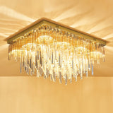 Modern 9-Light Clear Crystal Flush Mount Ceiling Light With Tiered Design And Rectangle Canopy