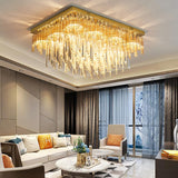 Modern 9-Light Clear Crystal Flush Mount Ceiling Light With Tiered Design And Rectangle Canopy