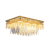 Modern 9-Light Clear Crystal Flush Mount Ceiling Light With Tiered Design And Rectangle Canopy