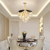 Modern Black Dining Room Pendant Chandelier With 6 Tapered Crystal Shades